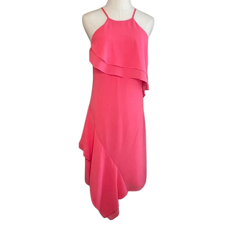 Nanette Lepore Coral Dress Spaghetti Straps Asymmetrical Angled Ruffles Size 2